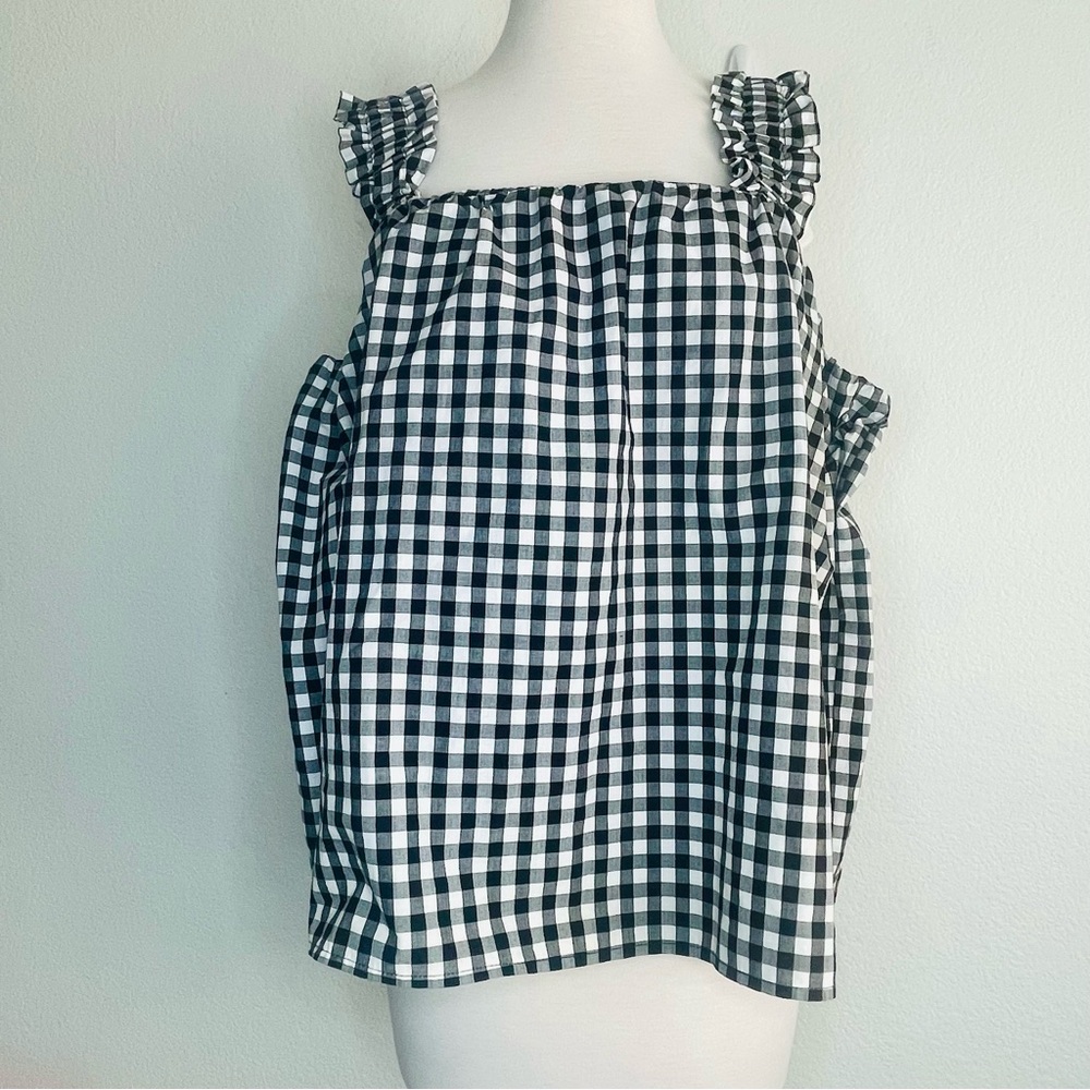 New with Tags Time and Tru ruffle strap top tank black white checked 100 cotton